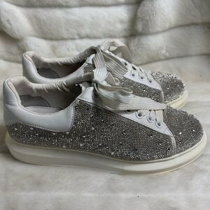 Steve Madden Men’s Icebergg Rhinestones sneakers white leather trims size 10